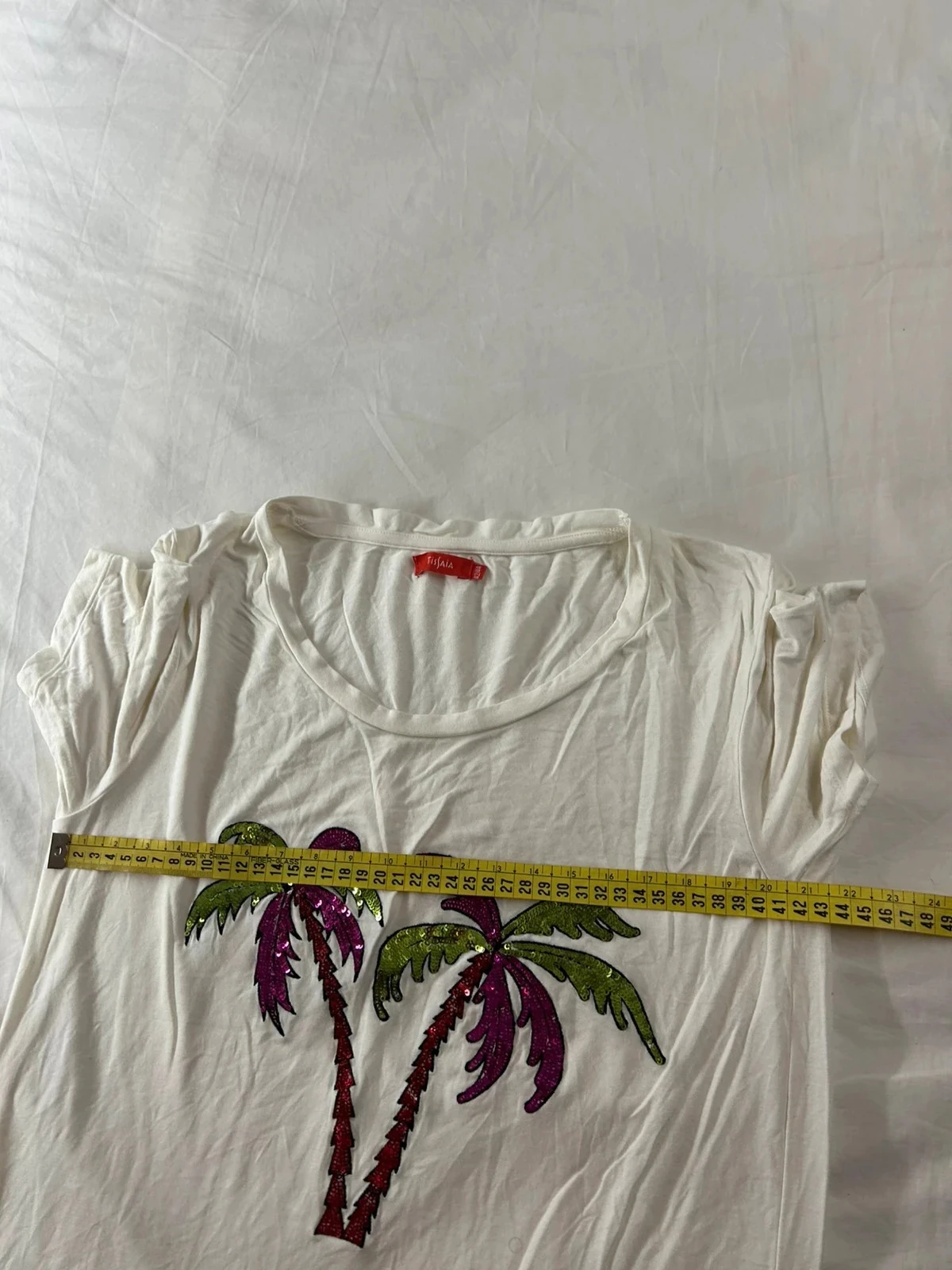 T-shirt branco Tissaia com estampa de palmeira vintage multicolor – photo 7